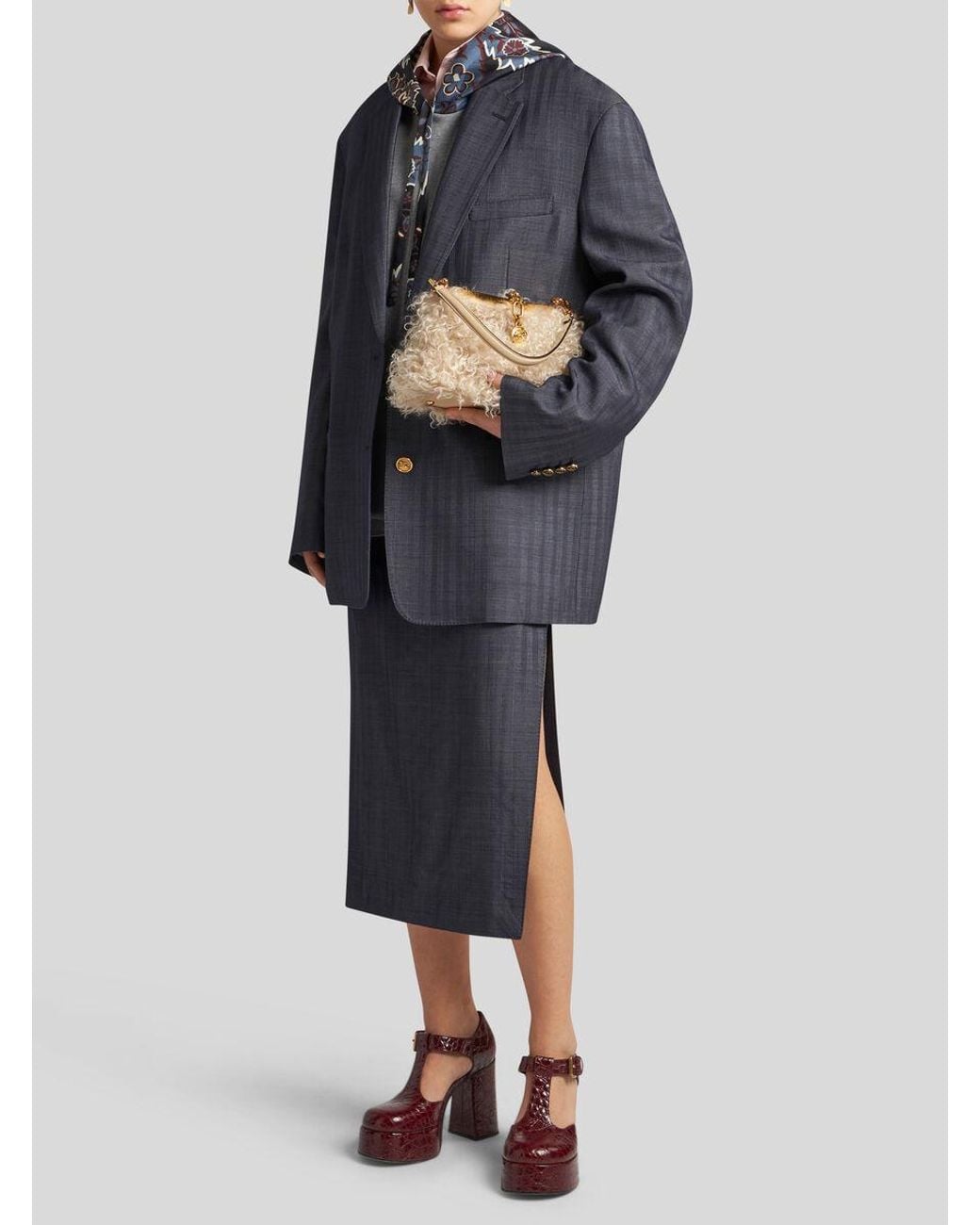 Etro Blue High-Waist Striped Midi Pencil Skirt