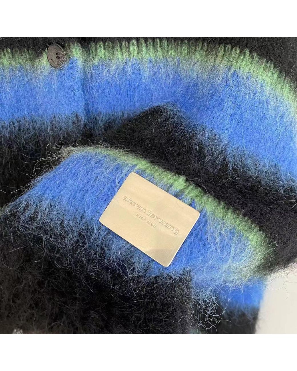 Alexander Wang Blue Striped Crew-Neck Brushed Cardigan