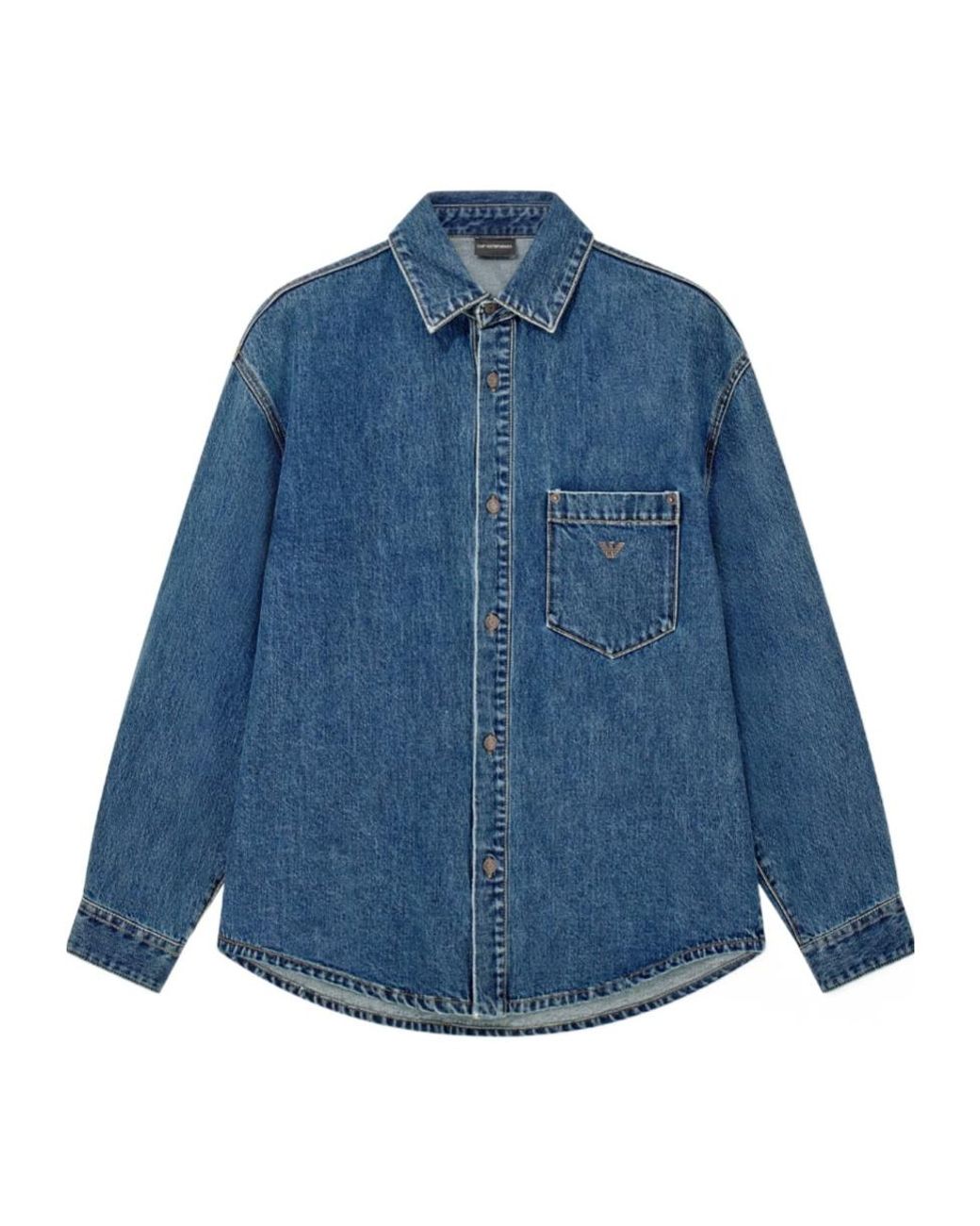 Emporio Armani Blue Chest Pocket Denim Shirt for men