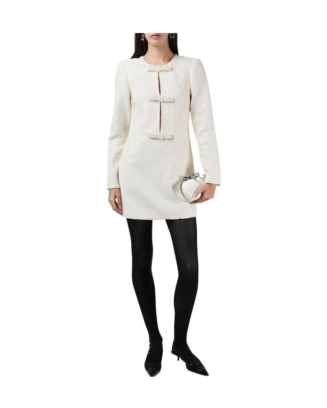 Self-Portrait White Boucle Diamante Bow Mini Dress