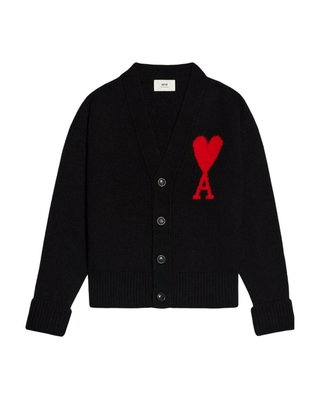 AMI Black Ami De Coeur V-Neck Cardigan for men