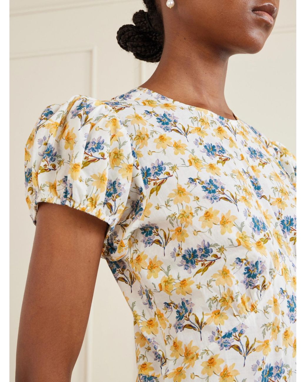 Doen Metallic Floral-Print Organic Cotton Midi Dress