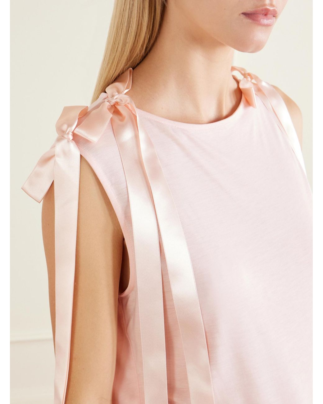 Simone Rocha Pink Bow-Trimmed Jersey Tank
