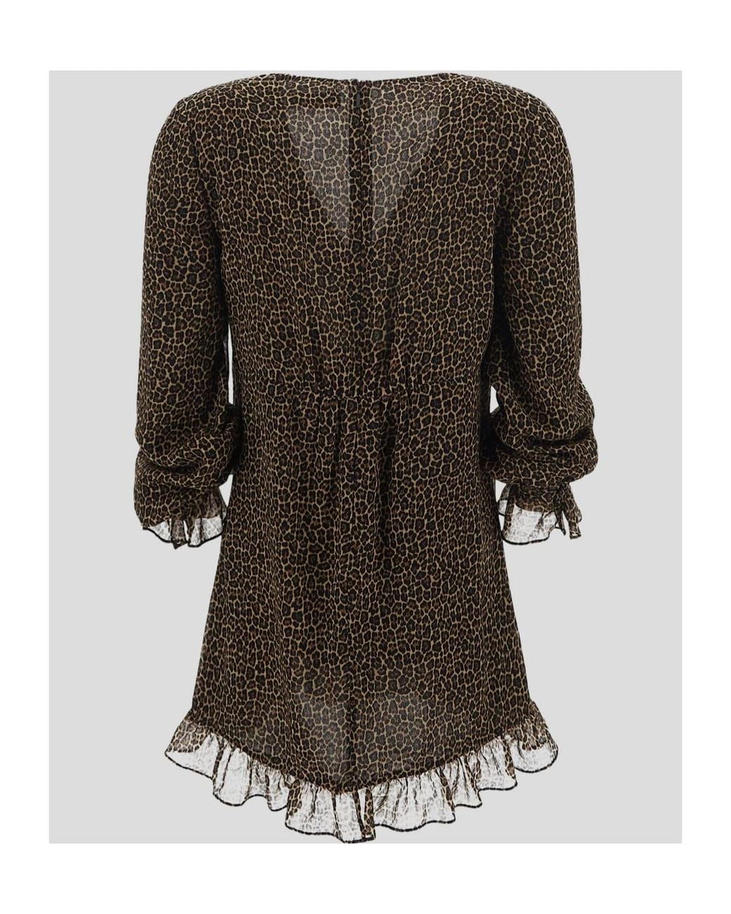 Saint Laurent Black Leopard Printed Long-Sleeved Dress