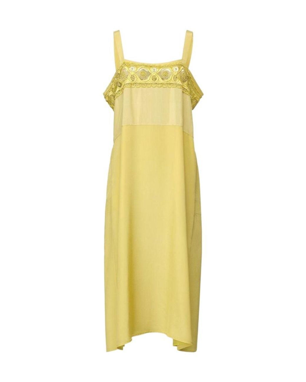 Maison Margiela Yellow Lace Trim Midi Dress