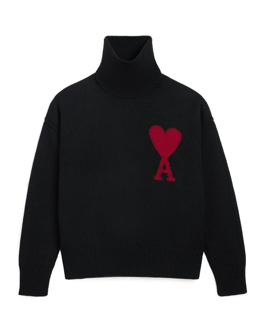 AMI Black Roll-Neck Knitted Jumper