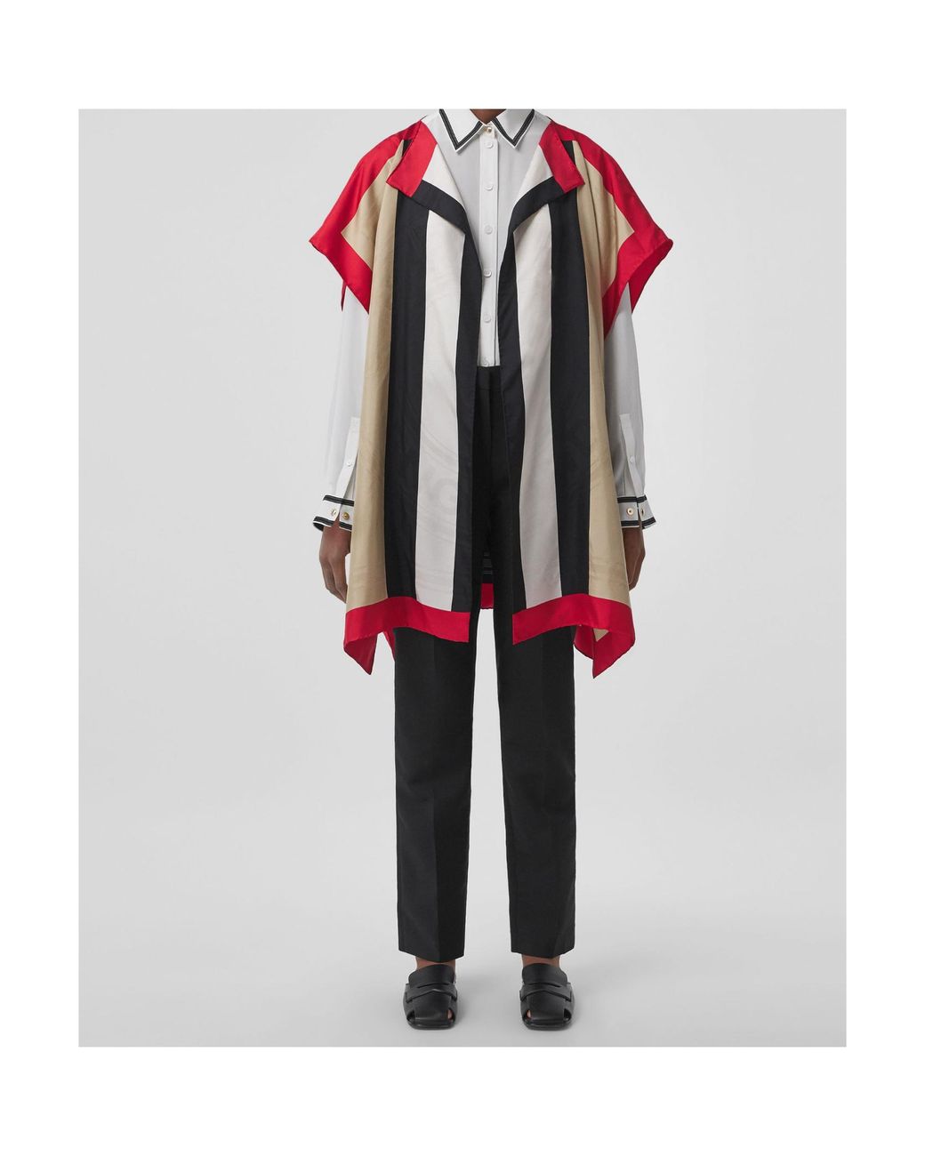 Burberry Red Icon Stripe Silk Cape