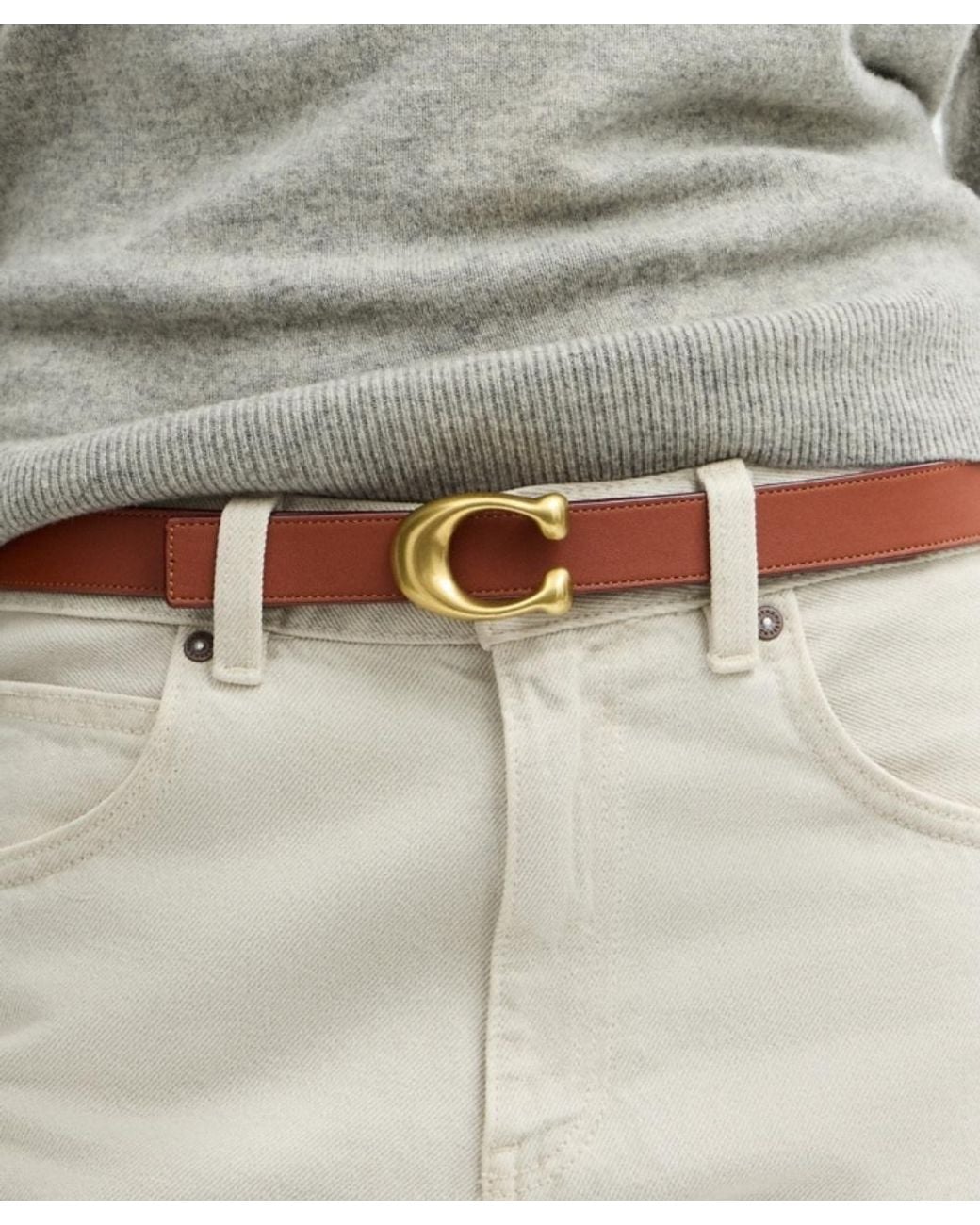 COACH Brown Sculpted C Buckle Reversible Belt, 25Mm
