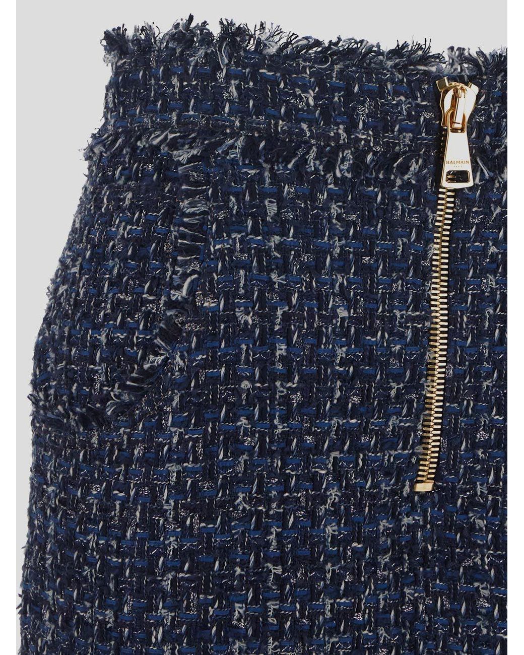 Balmain Blue Denim Tweed Mini Skirt