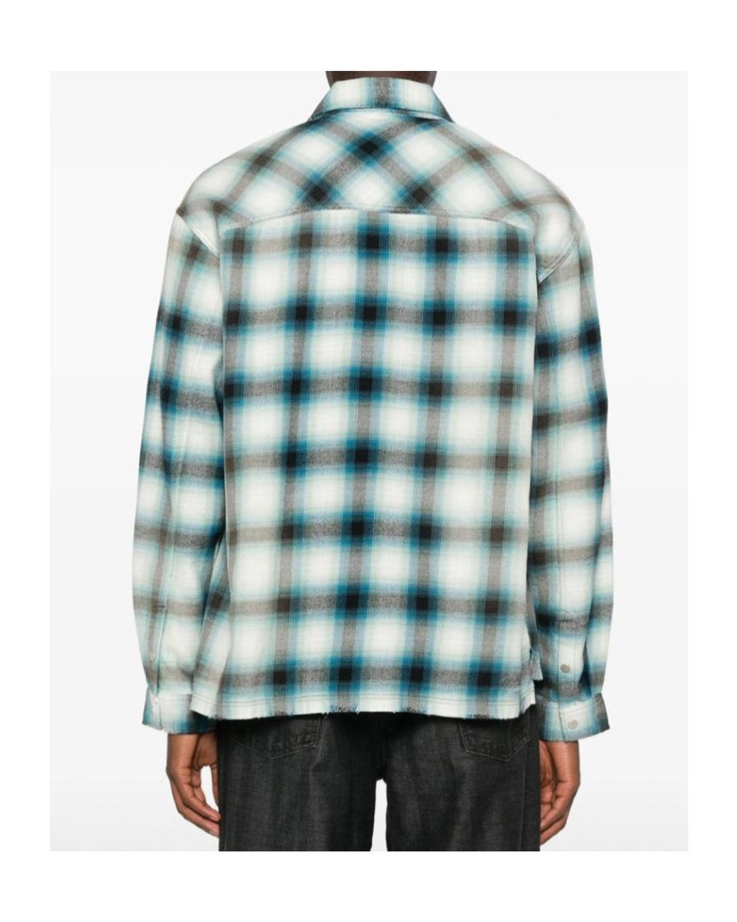 Represent Blue Plaid Straight Hem Shirt for men