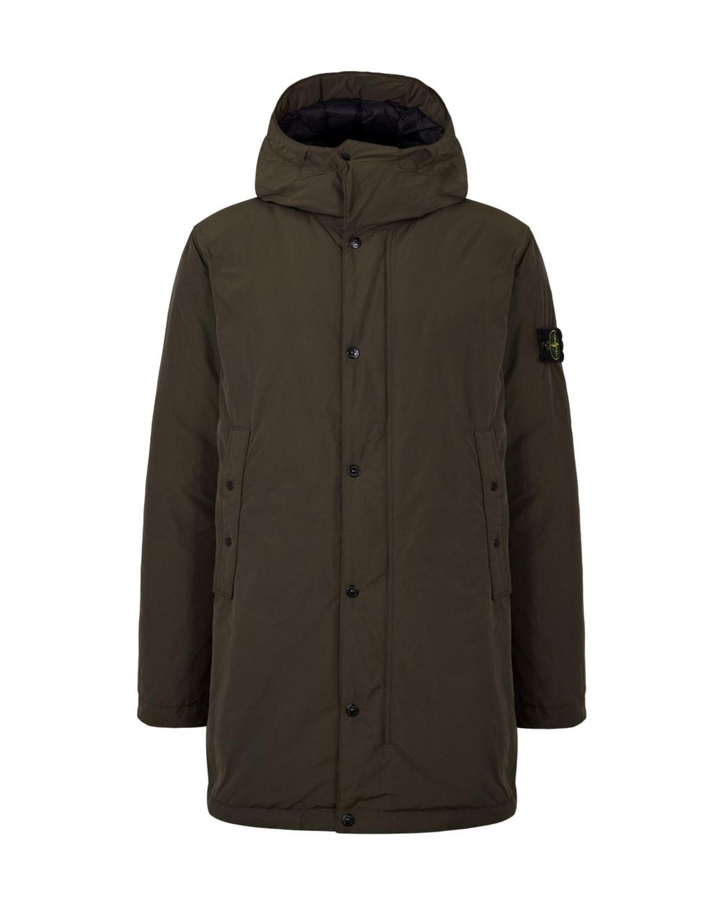 Stone Island Green Midlength Hooded Coat for men
