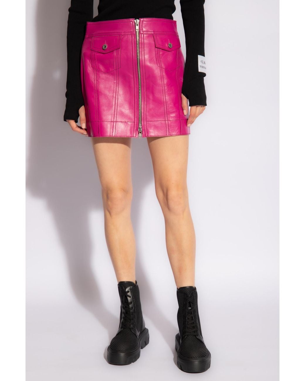 Stand Studio Pink Kaelyn Zipped Leather Skirt