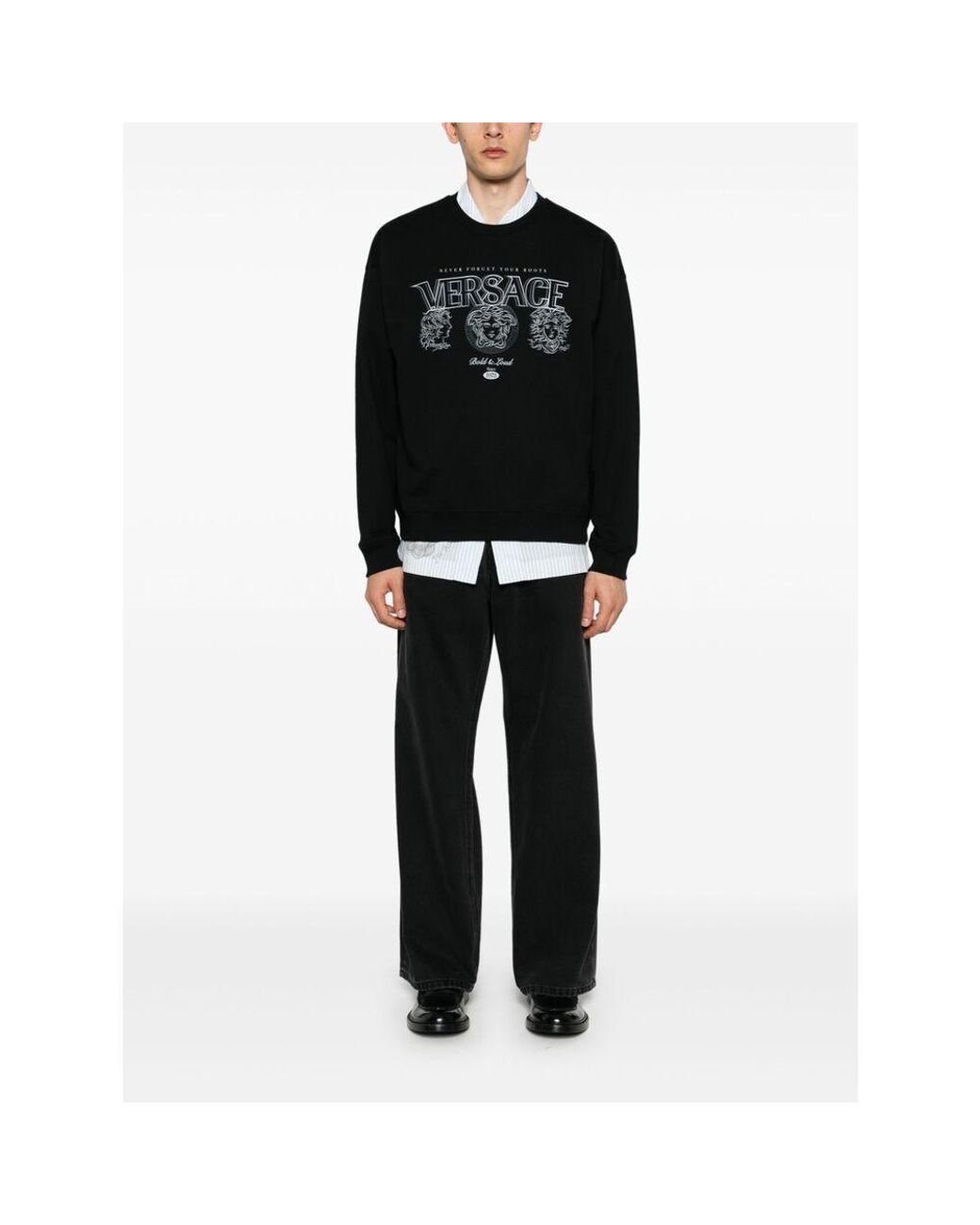 Versace Black Logo-Print Cotton Sweatshirt for men
