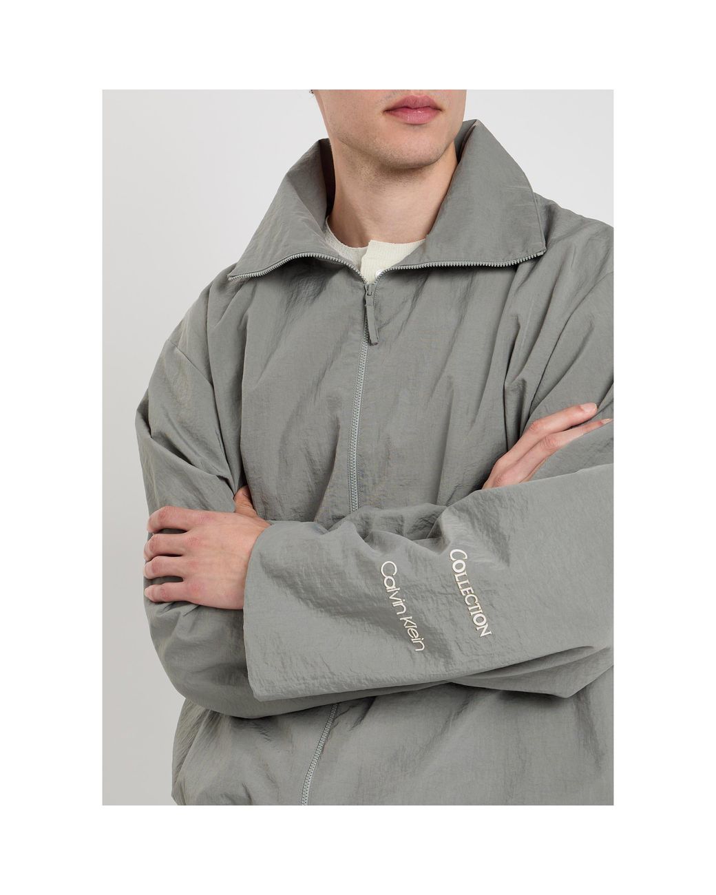 Calvin Klein Gray High-Neck Padded Coat for men