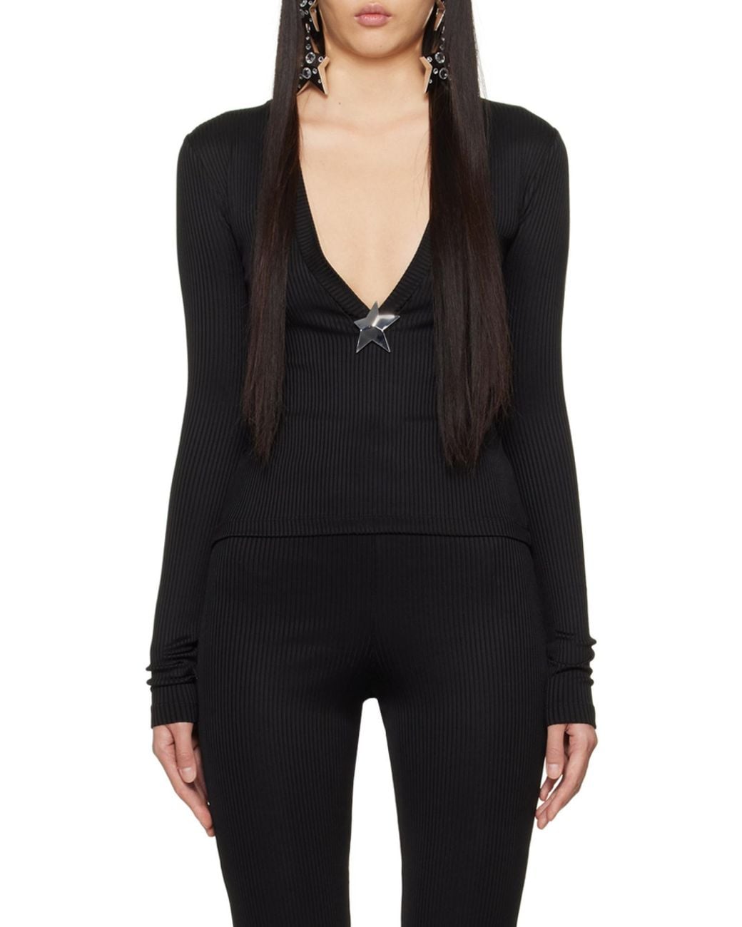 Area Blue Star Stud-Detailed V-Neck Knitted Jumper