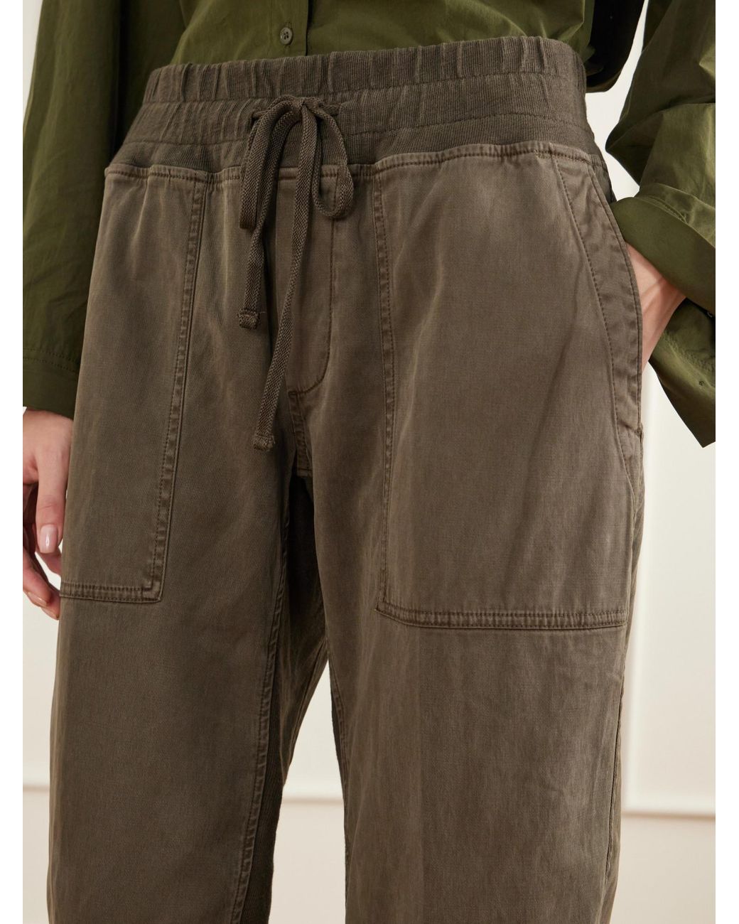 James Perse Green Rib-Trimmed Cotton-Twill Tapered Pants