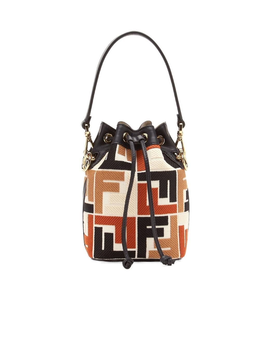 Fendi White Ff Monogram Drawstring Bucket Bag