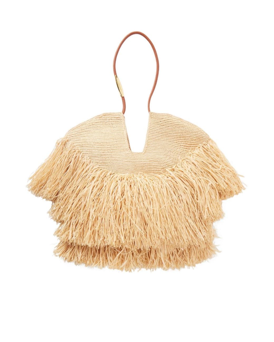 Zimmermann Natural Goldentime Medium Fringed Leather-Trimmed Raffia Tote