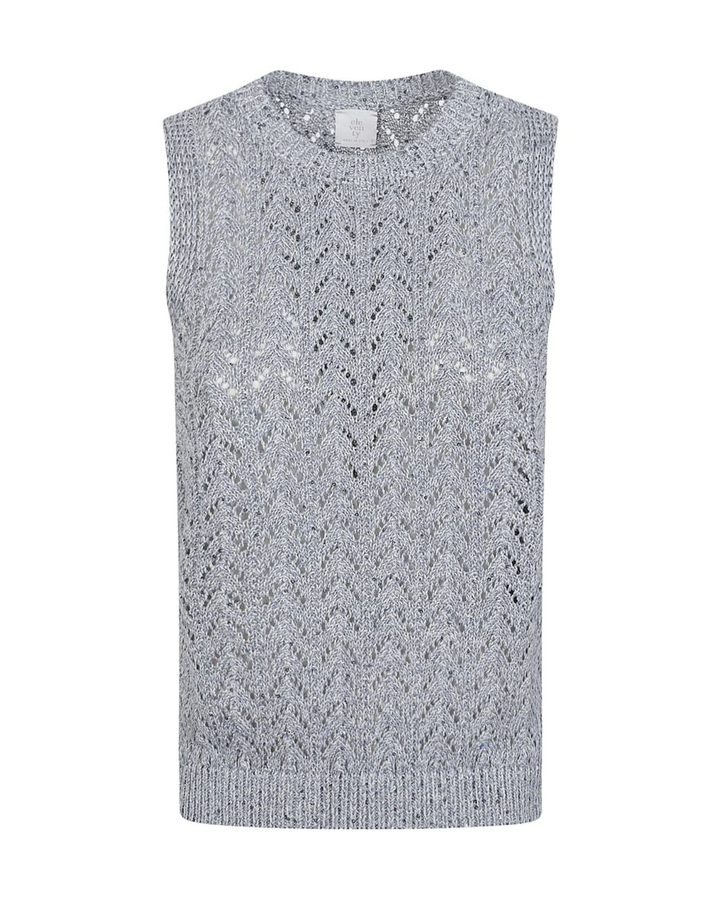 Eleventy Gray Open-Knit Sleeveless Knitted Top