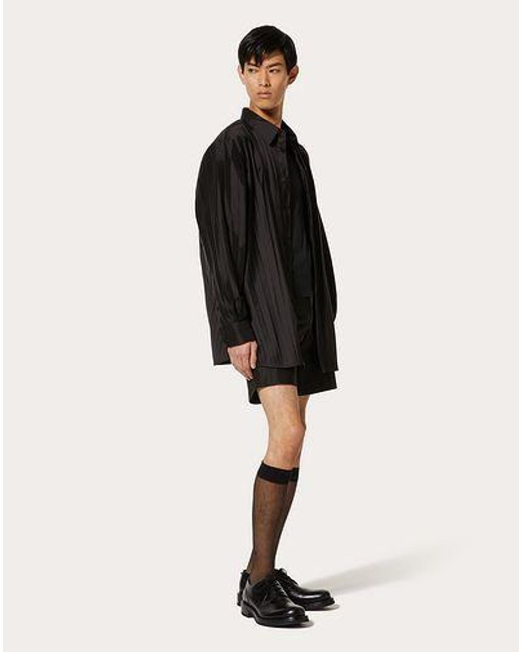 Valentino Black Pleated Concealed Fastened Shirt for men