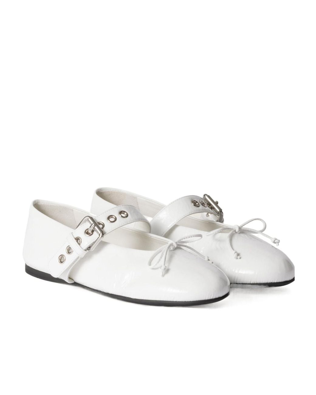 Miu Miu White Polished Buckle Fastened Ballerinas