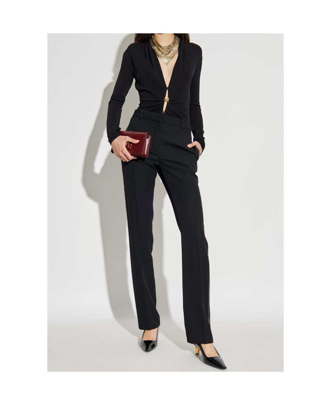 Versace Black Embellished Tailored Trousers
