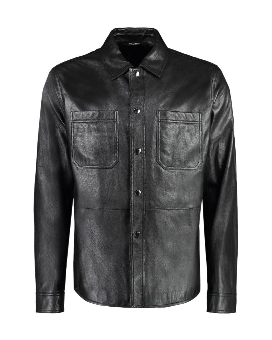 Dolce & Gabbana Black Button-Up Leather Shirt for men