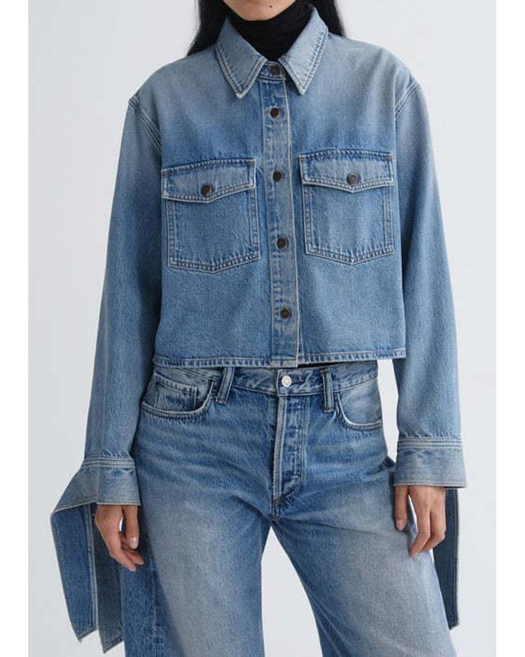 Agolde Blue Cropped Denim Shirt Jacket