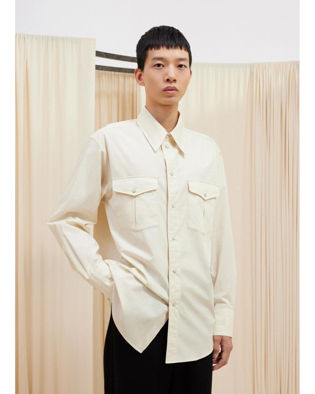 Lemaire White Long-Sleeved Button-Up Shirt for men