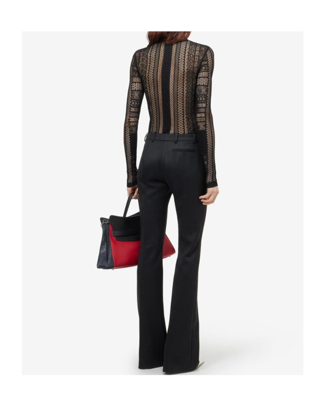 McQueen Black Sheer Lace Long-Sleeve Top
