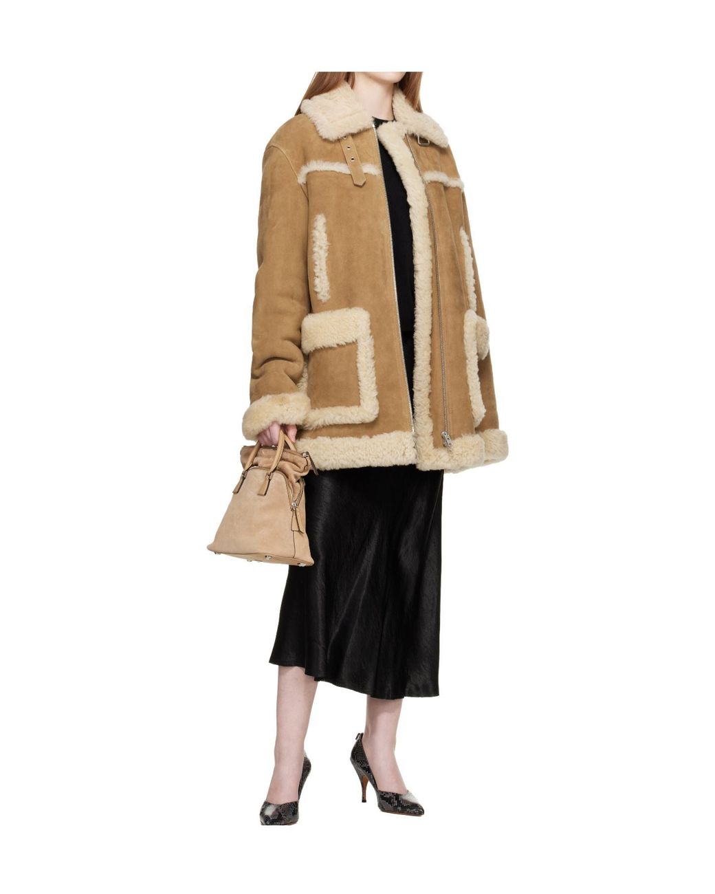Maison Margiela Natural Shearling Trim Zip Coat