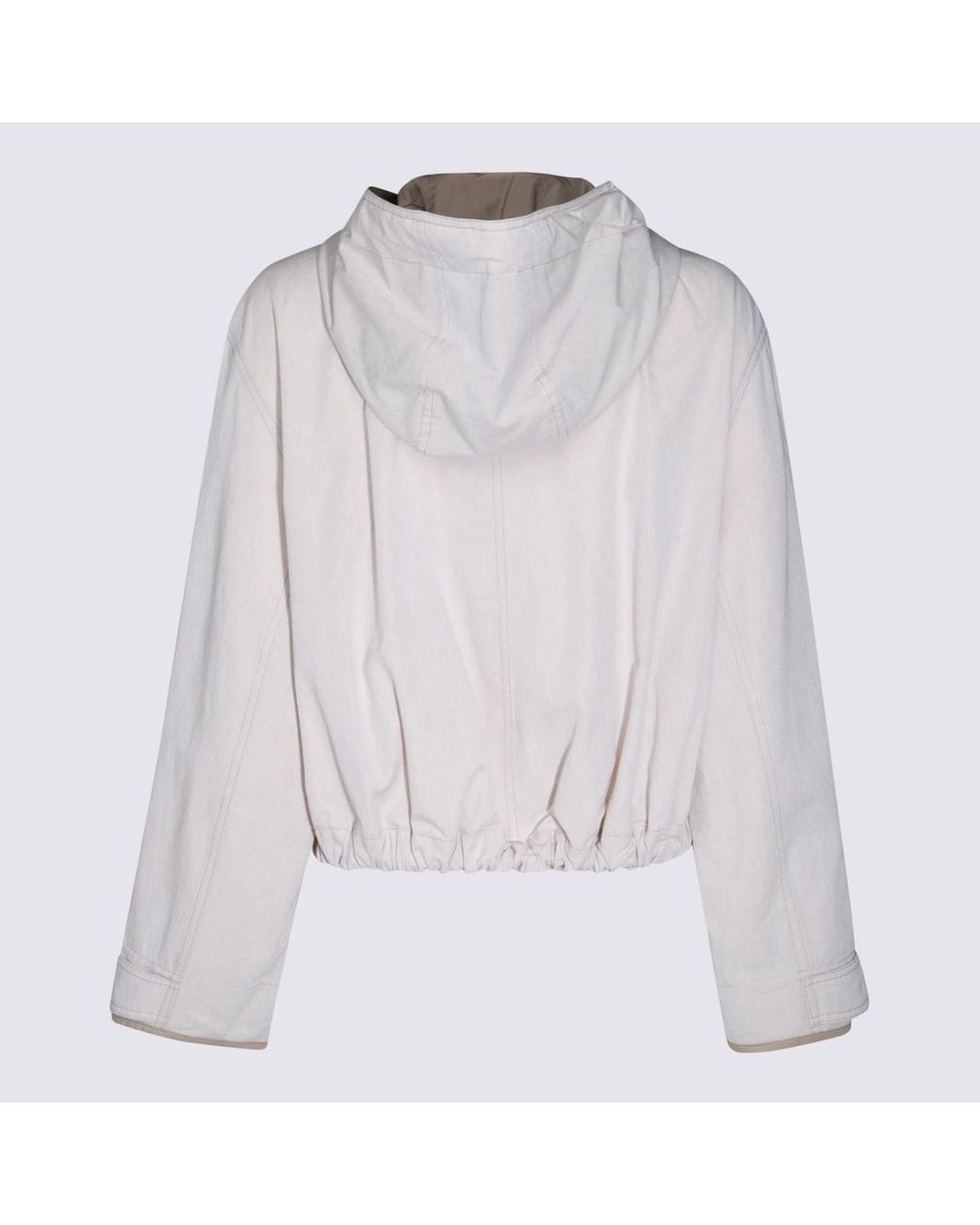Brunello Cucinelli White Zip-Up Hooded Drawstring Jacket