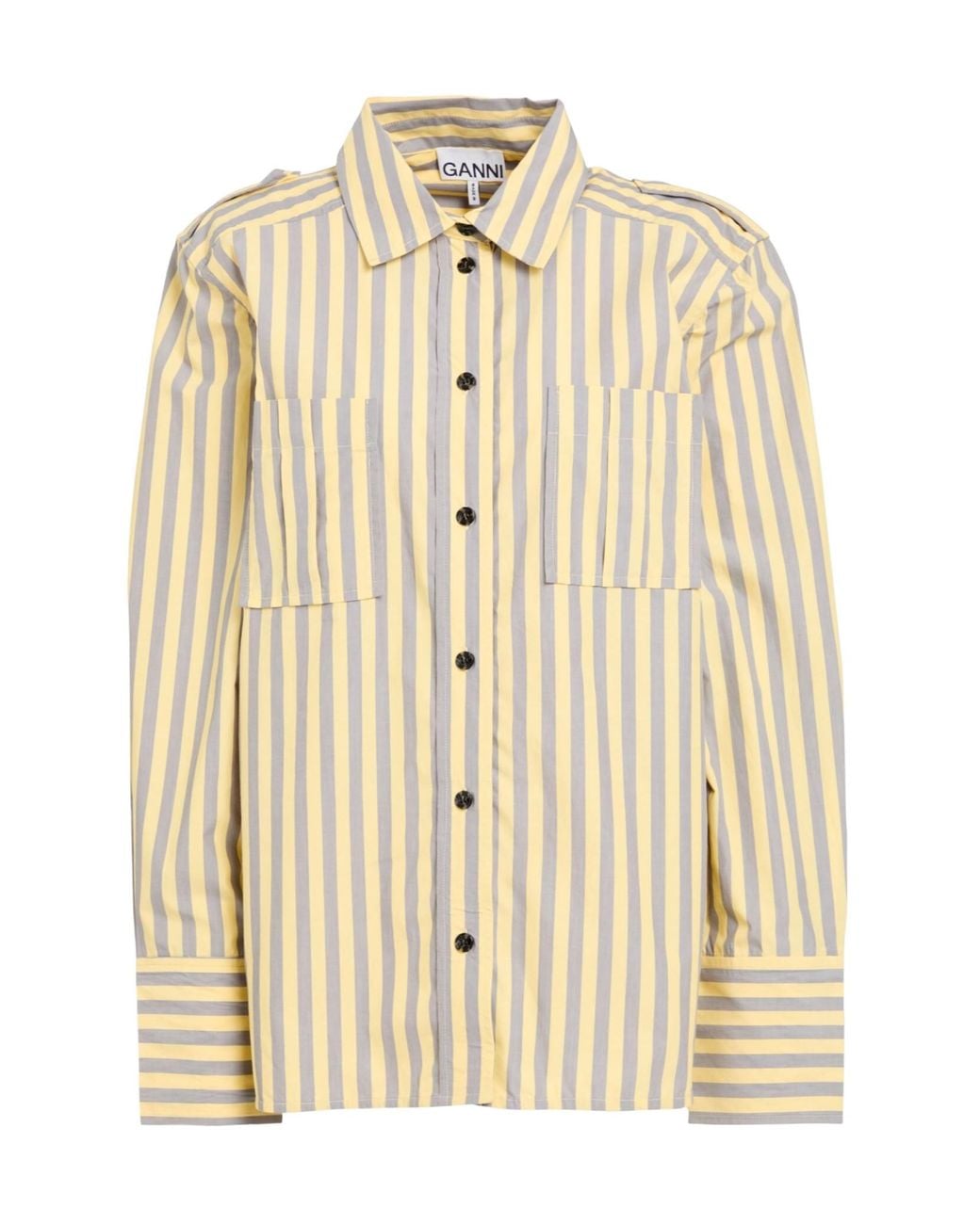 Ganni Natural Striped Long-Sleeved Shirt