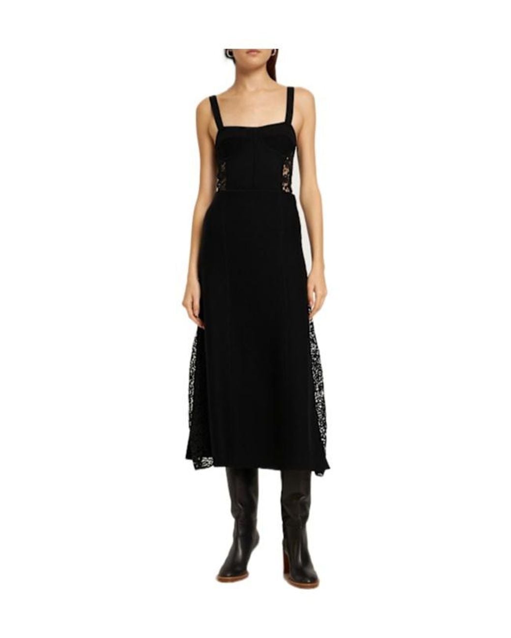 Gabriela Hearst Black Wool Knit Midi Skirt W/ Lace