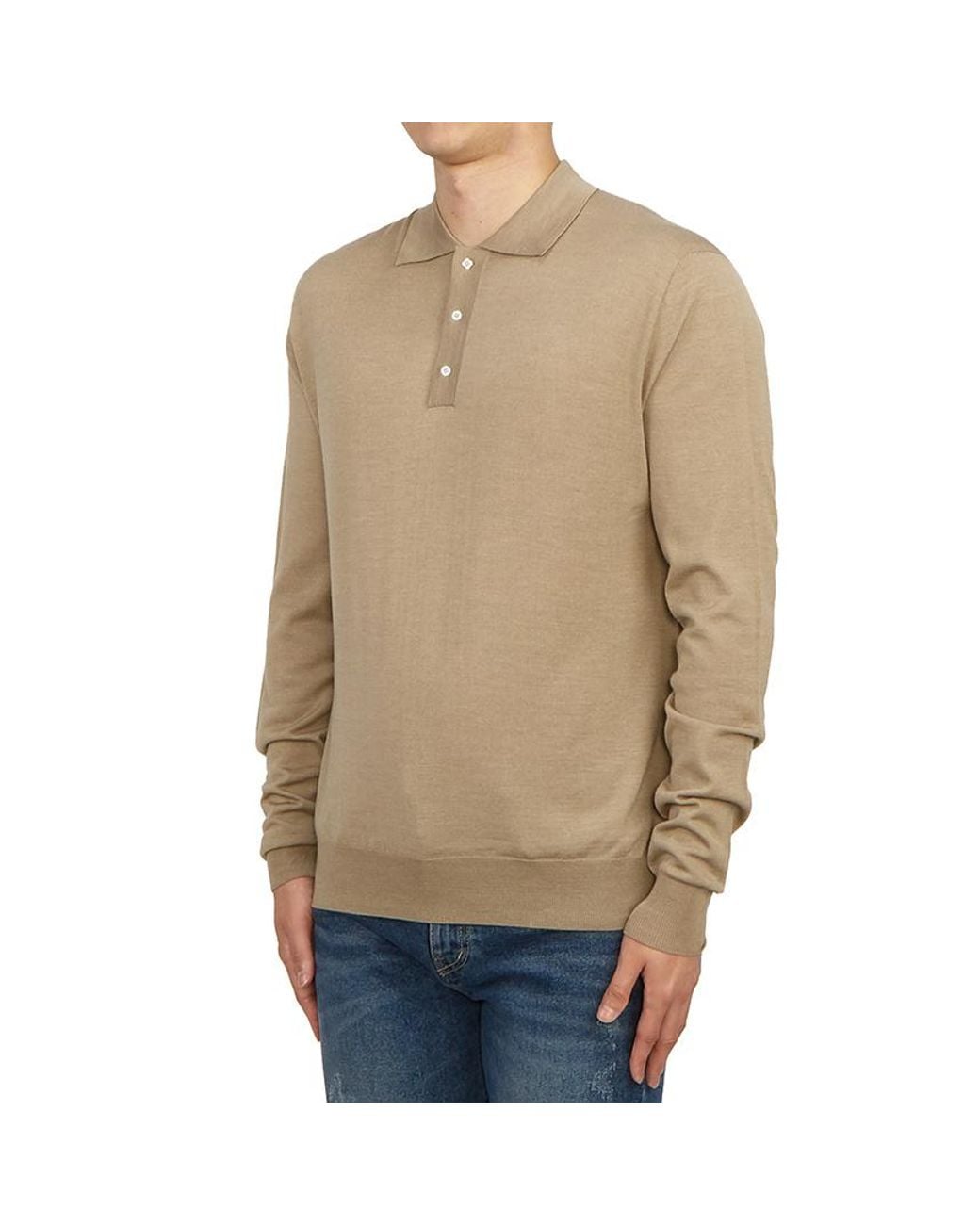Lardini Natural Long-Sleeve Knitted Polo Shirt for men