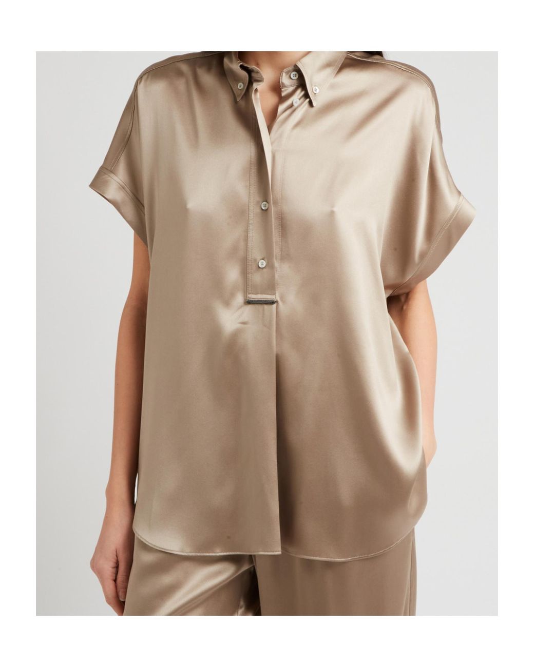 Brunello Cucinelli Gray Short-Sleeved Buttoned Blouse