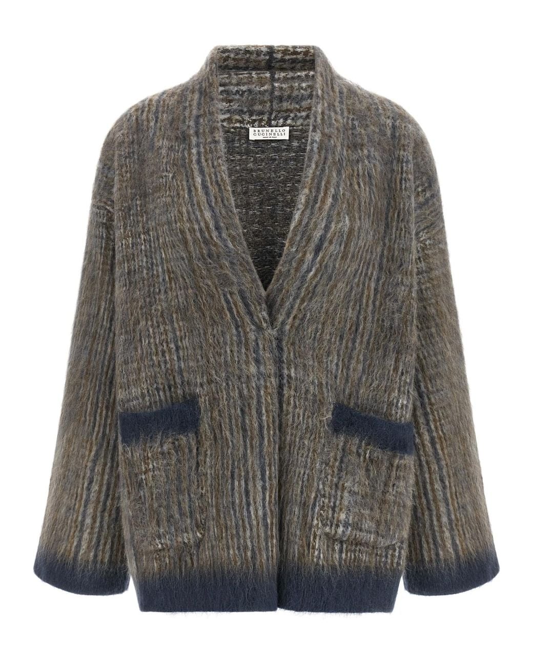 Brunello Cucinelli Gray Prince Of Wales Scarf Double Knit Outerwear Jacket