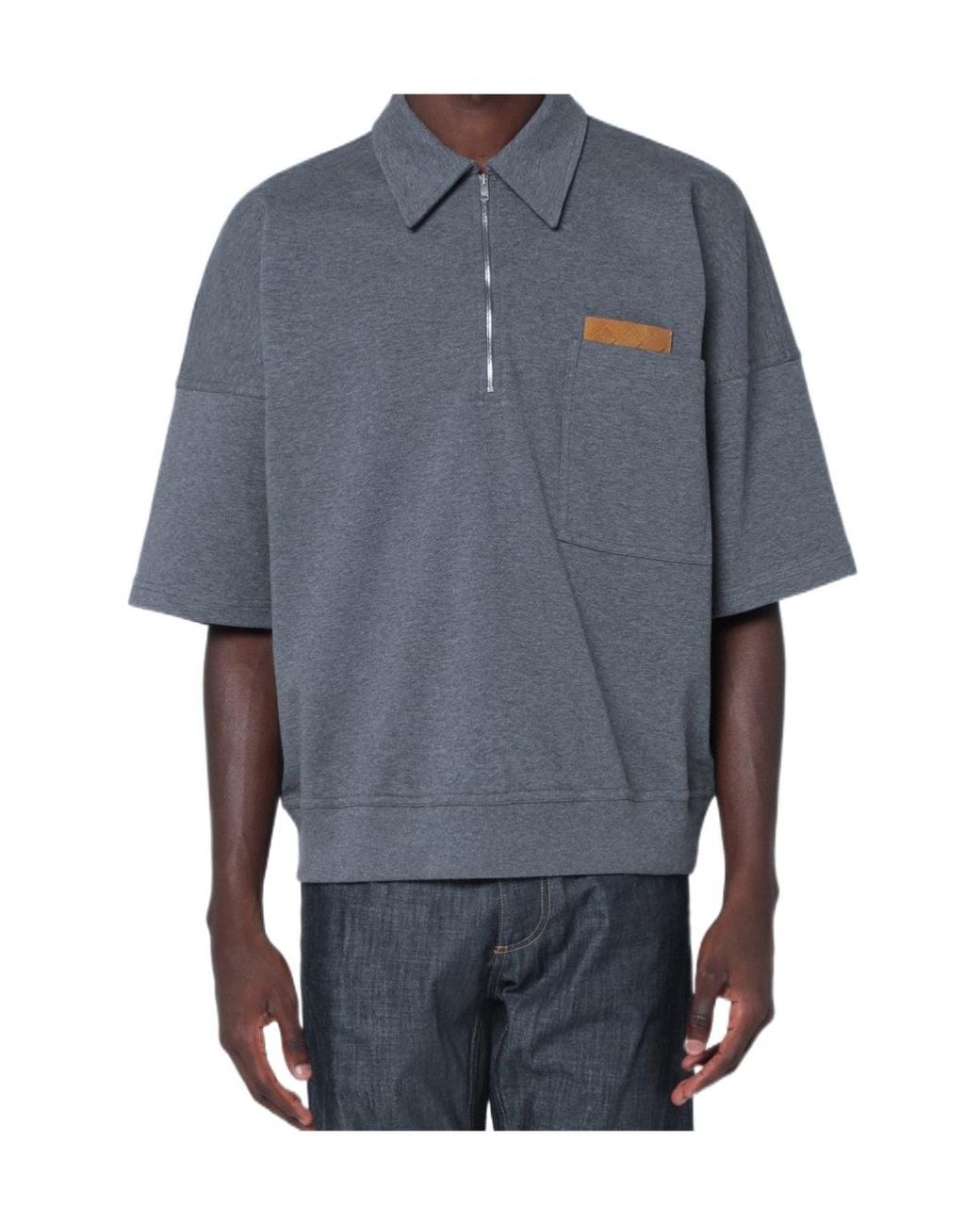 Bottega Veneta Blue Dark Polo Shirt With Intrecciato Detail for men