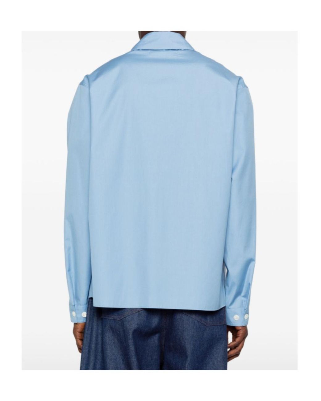 Marni Blue Logo Printed Long-Sleeved Zipped Shirt for men