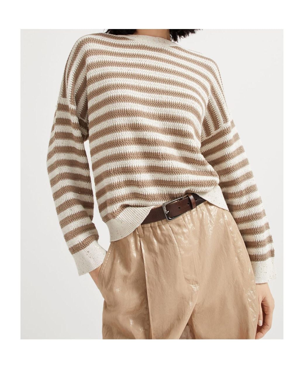 Brunello Cucinelli White Dazzling Striped Sweater