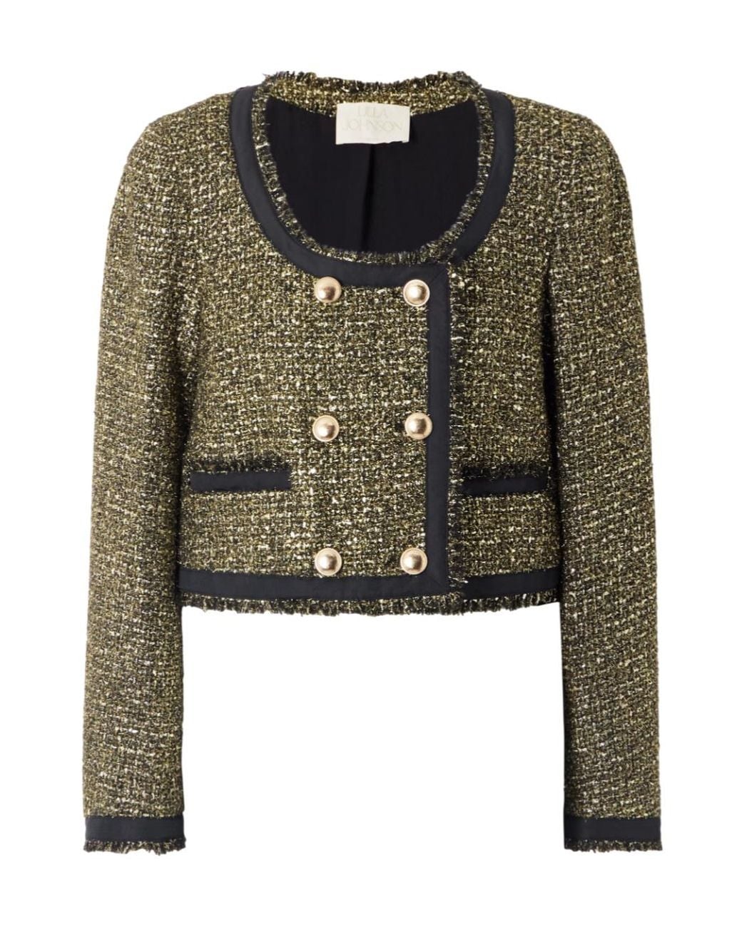 Ulla Johnson Green Anisa Double-Breasted Grosgrain-Trimmed Metallic Tweed Jacket
