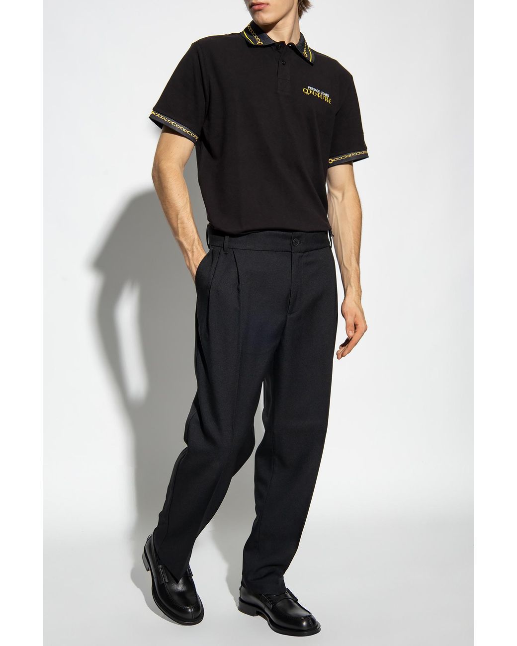 Versace Jeans Black Chain-Link Polo Shirt for men