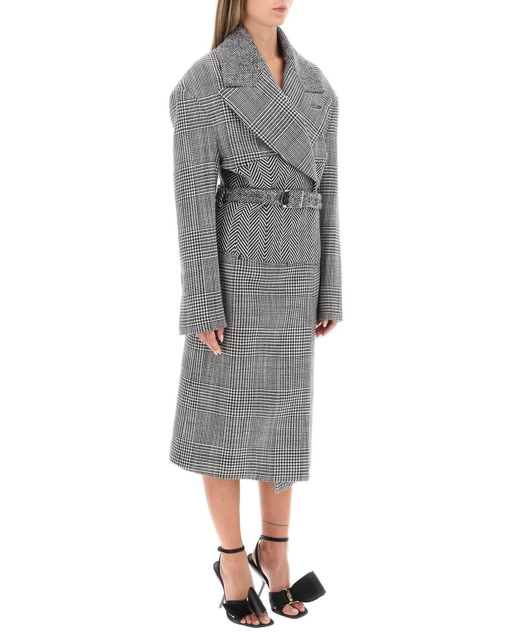 Tom Ford Gray Houndstooth-Pattern Straight Hem Belted Coat