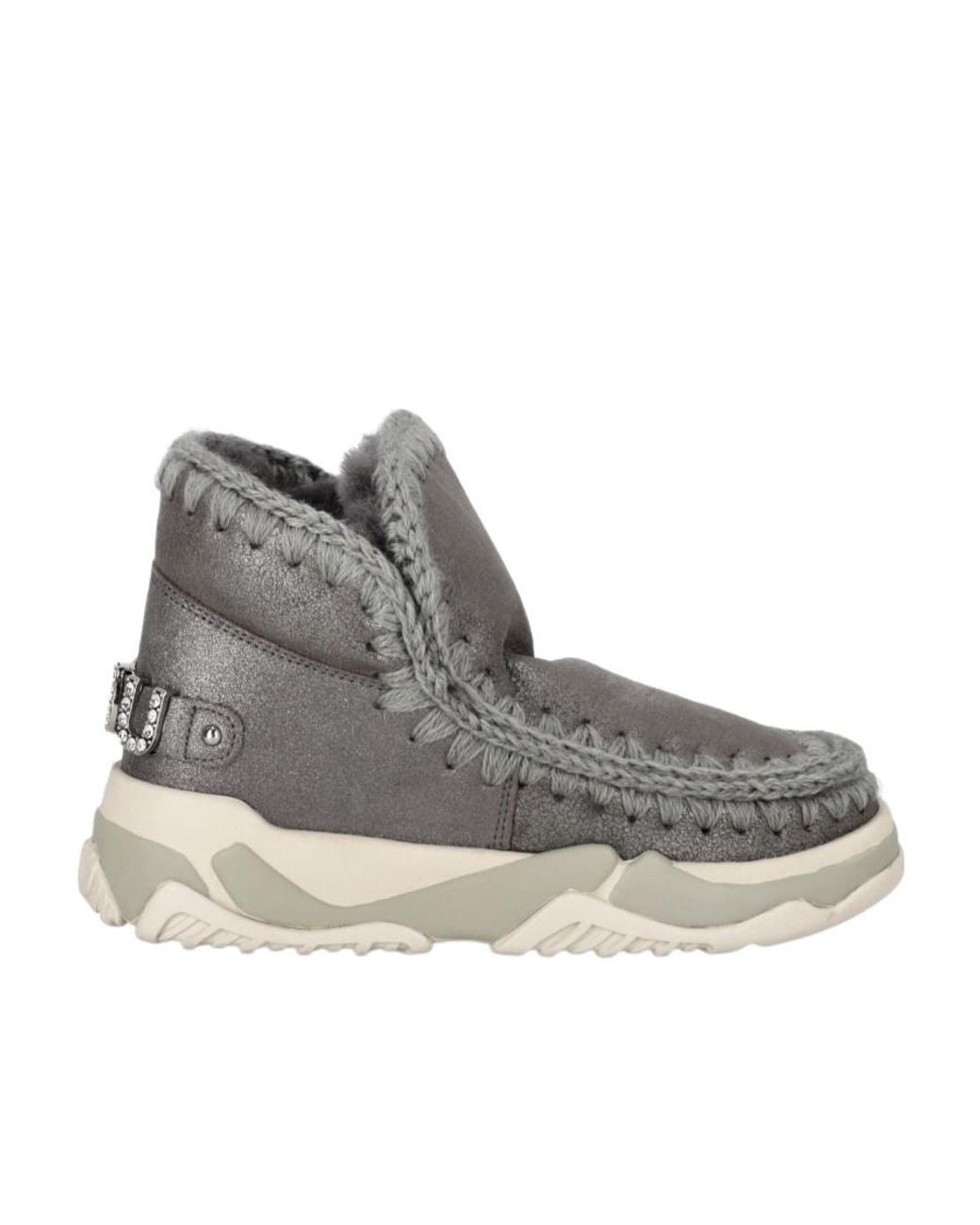 Mou Gray Logo Details Round-Head Short Boots