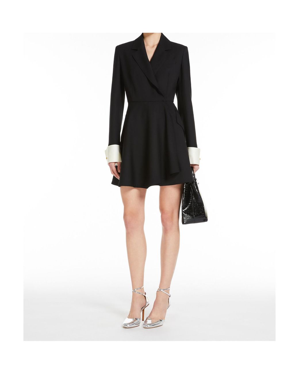 Max Mara Black Pleated Long-Sleeved Blazer Dress
