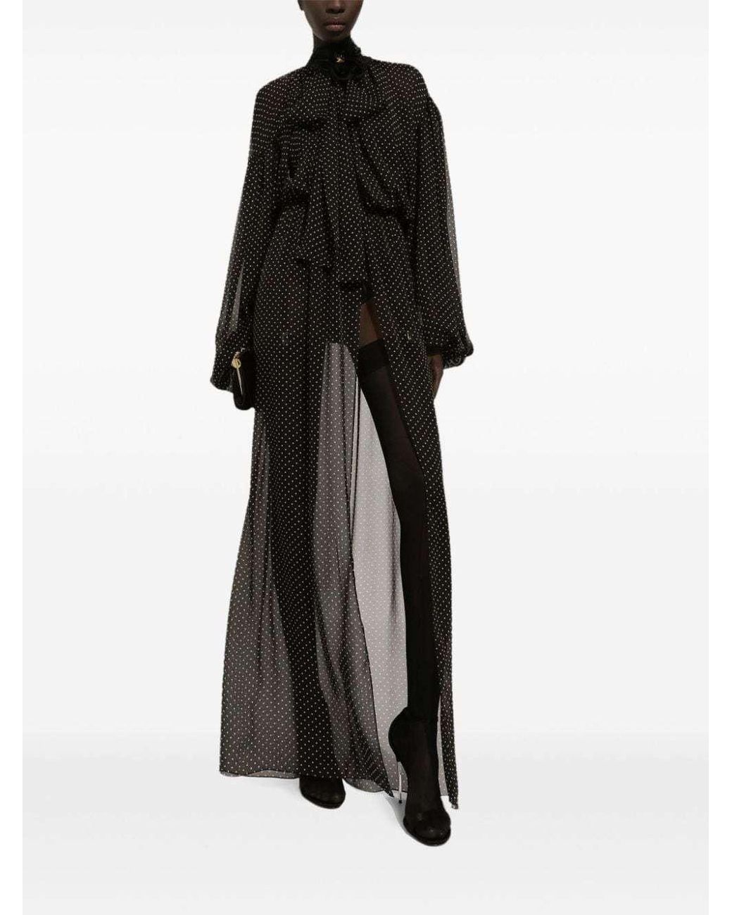 Dolce & Gabbana Black Polka-Dot Print Maxi Dress