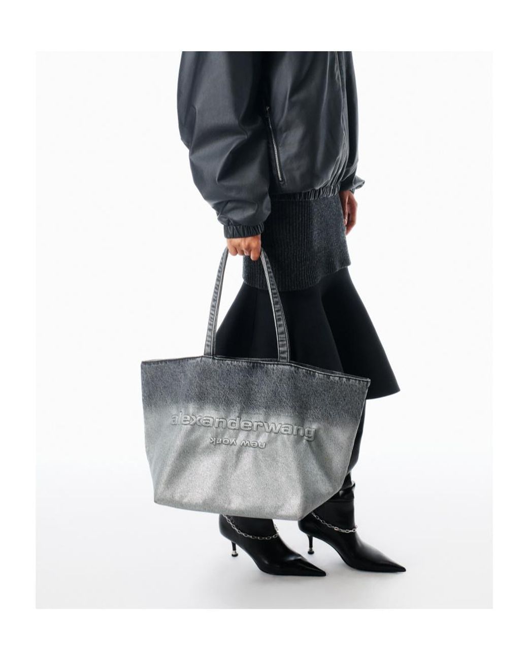 Alexander Wang Gray Punch Large Denim Tote Bag