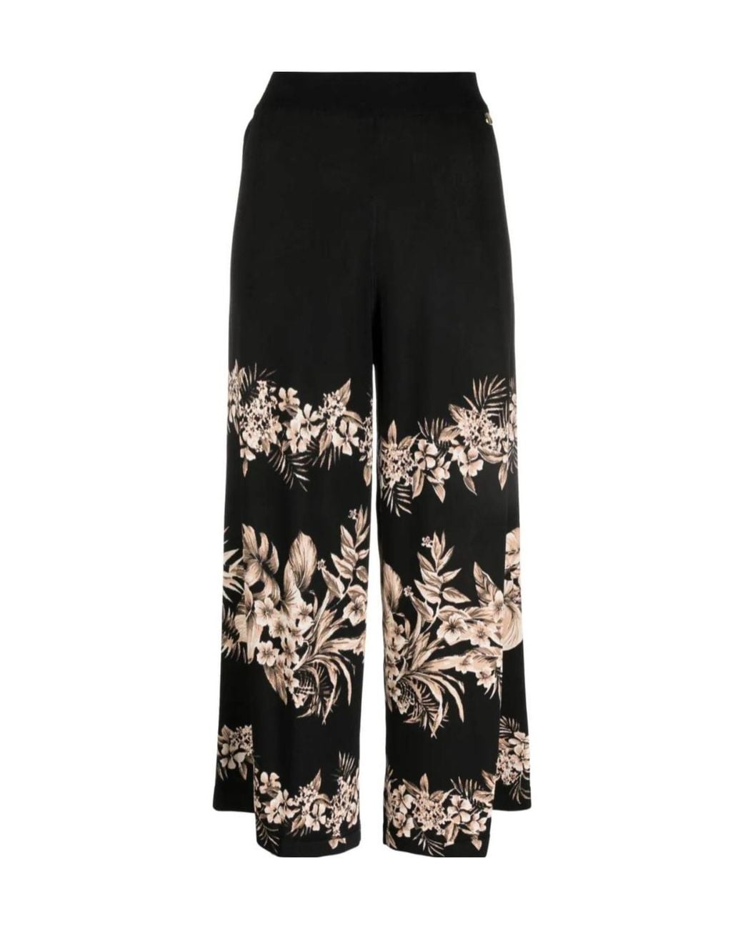 Twinset Black Floral-Motif Cropped Knitted Trousers