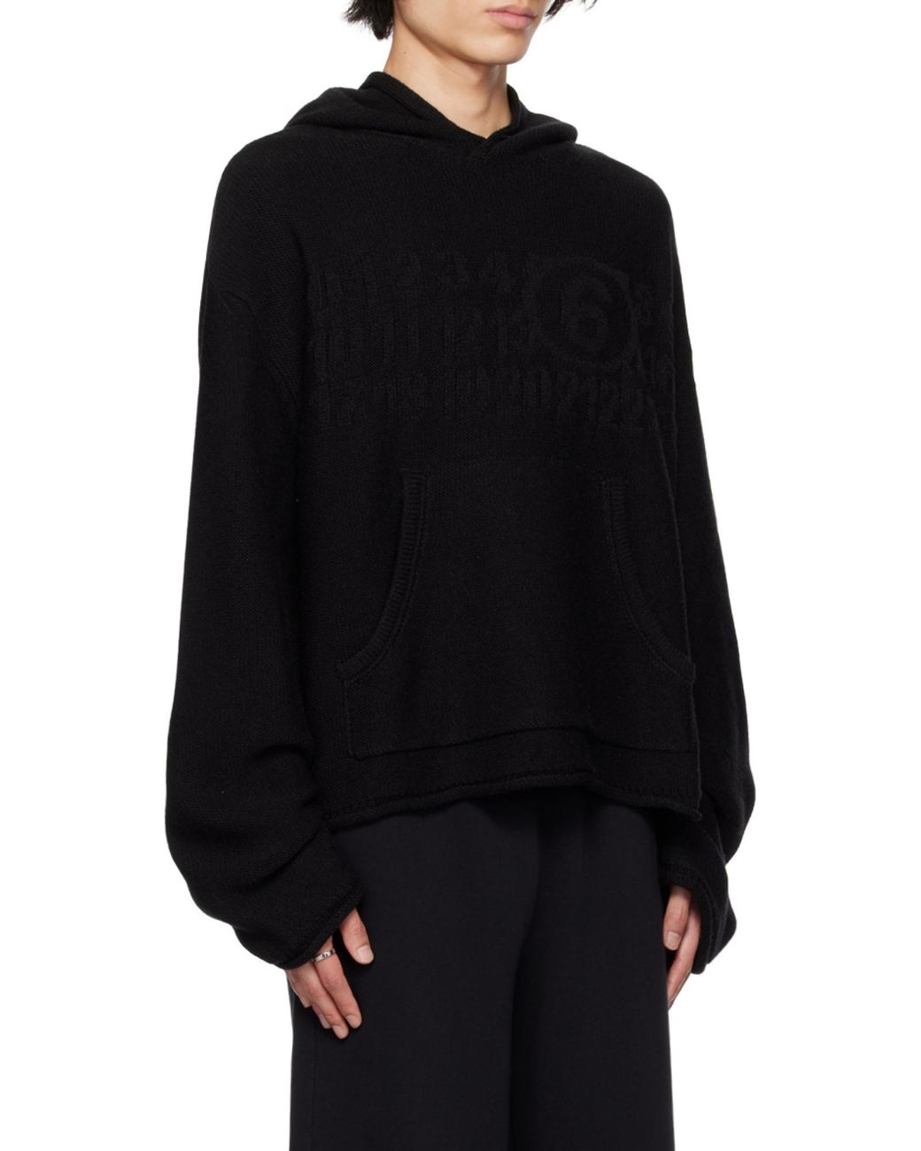 MM6 by Maison Margiela Black Logo Detailed Textured Hoodie for men