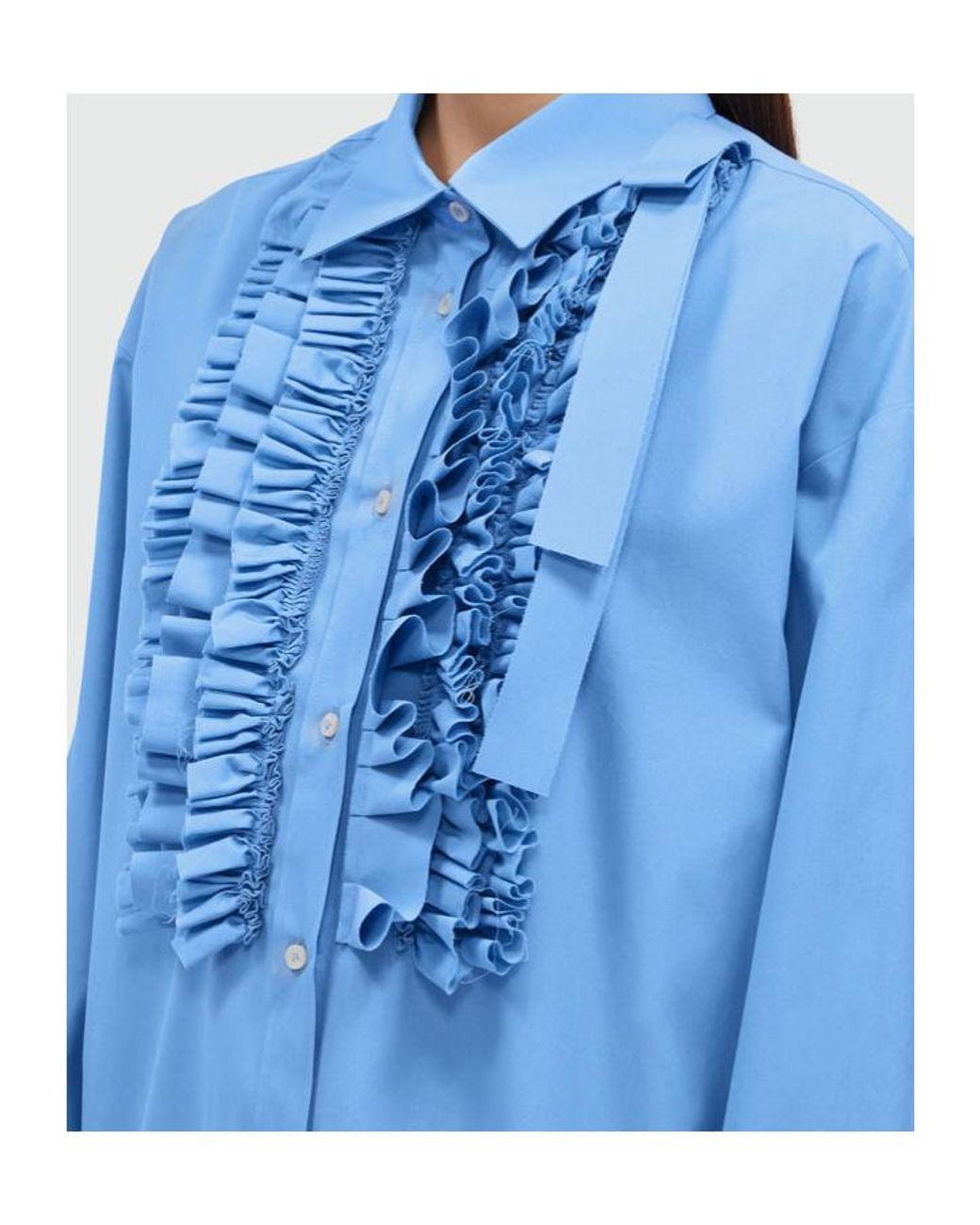 MSGM Blue Ruffled Curved Hem Mini Dress